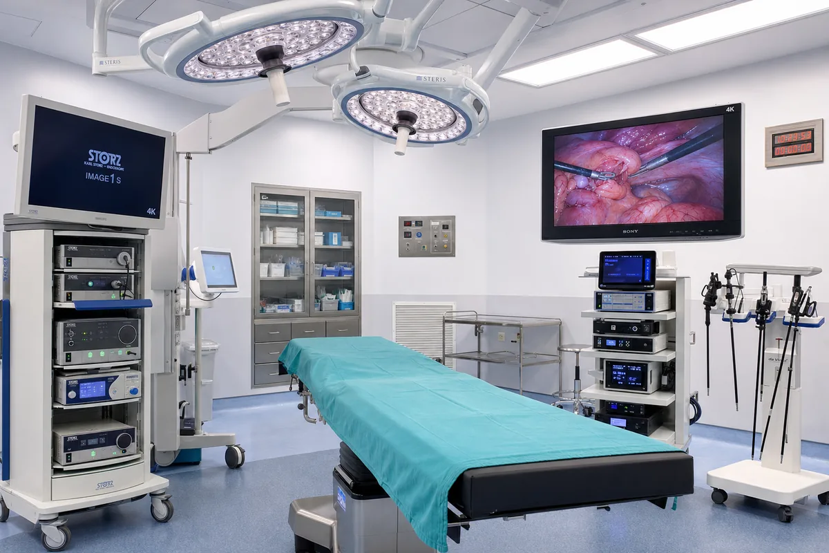 Clean modern operating room with laparoscopic equipment