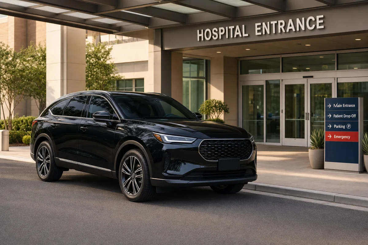 Private transport vehicle at the hospital entrance
